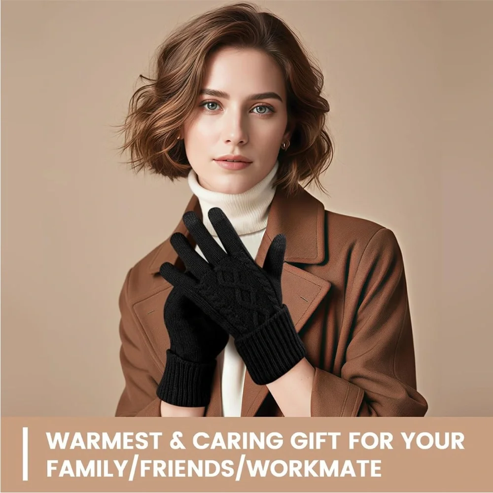 Black fleece lined knit touch screen gloves_6